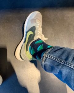 green and blue Transparensa Fuels socks